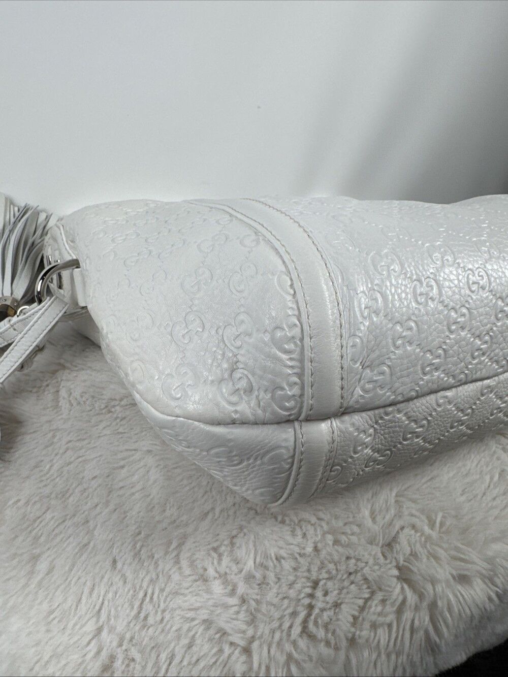 GUCCI GG SHW Techro Horsebit Medium Hobo Hand Bag 240216 Calfskin Leather White - Picture 16 of 16